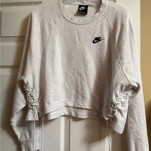 Nike Cream Cropped Ruched Long Sleeve Hoodie